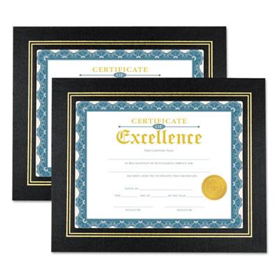 Universal Leatherette Document Frame, Certificate/Document, 11 x 8 1/2, Black, 2/PK (UNV76838)