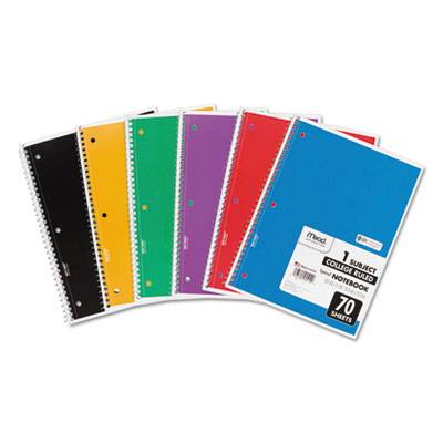 Mead Spiral Notebook, 1 Subject, Medium/College Rule, Assorted Color Covers, 10.5 x 8, 70 Sheets, 6/Pack (73065)